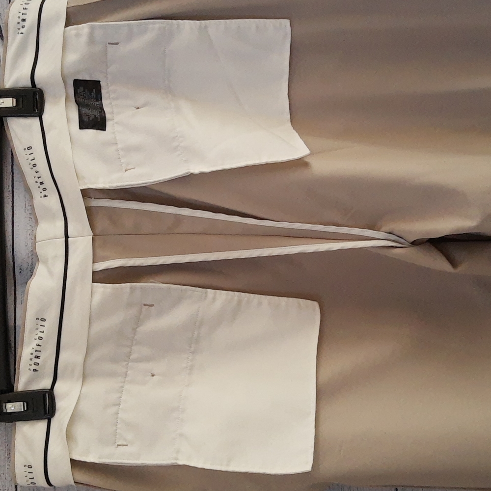 Perry Ellis Portfolio Pant Pleated Front Cuff Chinos Men’s 36x32 Taupe VTG 90s - Picture 7 of 9